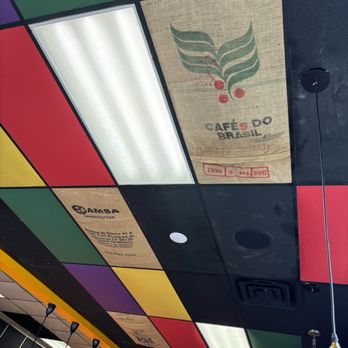 Coffee Links Cuisine - Cool coffee bags decorating the ceiling! - Cafes Near Me - South Ogden, Utah
