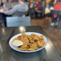 Ironhorse Kitchen + Bar - Fried pickles with jalapeño ranch. The ranch has a small kick that you keep coming back to: