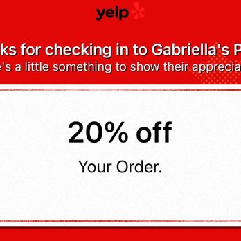 Gabriella's Pizza Halal - Yelp perk Check in and get 20% off - Food Delivery Services Near Me - Oakland, California Gabriella's Pizza Halal - Yelp perk Check in and get 20% off - Food Delivery Services Near Me - Oakland, California