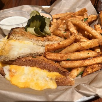 Lazy Dog Restaurant & Bar - Grilled 5 Cheese Sandwich with Cajun fries - New American Near Me - Houston, Texas Lazy Dog Restaurant & Bar - Grilled 5 Cheese Sandwich with Cajun fries - New American Near Me - Houston, Texas