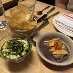 Smoked trout chip'n'dip, and king salmon tostada with avocado and nectarines Smoked trout chip'n'dip, and king salmon tostada with avocado and nectarines