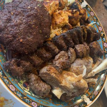 Ariana Afghan Restaurant - BBQ platter for 2. Bed of rice underneath - Afghan Near Me - Dearborn, Michigan