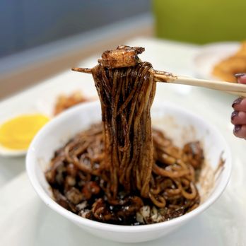 Kiku Restaurant - Jajangmyeon: Korean-Chinese Black Bean Noodles w/ shrimp, pork, squid, cabbage, onions | $14.99 (after mixing) - Chinese Near Me - Cupertino, California Kiku Restaurant - Jajangmyeon: Korean-Chinese Black Bean Noodles w/ shrimp, pork, squid, cabbage, onions | $14.99 (after mixing) - Chinese Near Me - Cupertino, California
