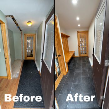 Time N Timber Construction - Before and after mudroom renovation - Drywall Installation & Repair Near Me - Hawley, Pennsylvania Time N Timber Construction - Before and after mudroom renovation - Drywall Installation & Repair Near Me - Hawley, Pennsylvania