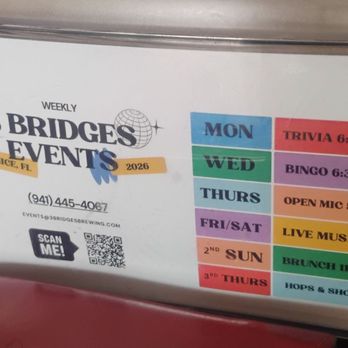 3 Bridges Brewing - Weekly Events calendar March 2026 - Brewpubs Near Me - Venice Gardens, Florida