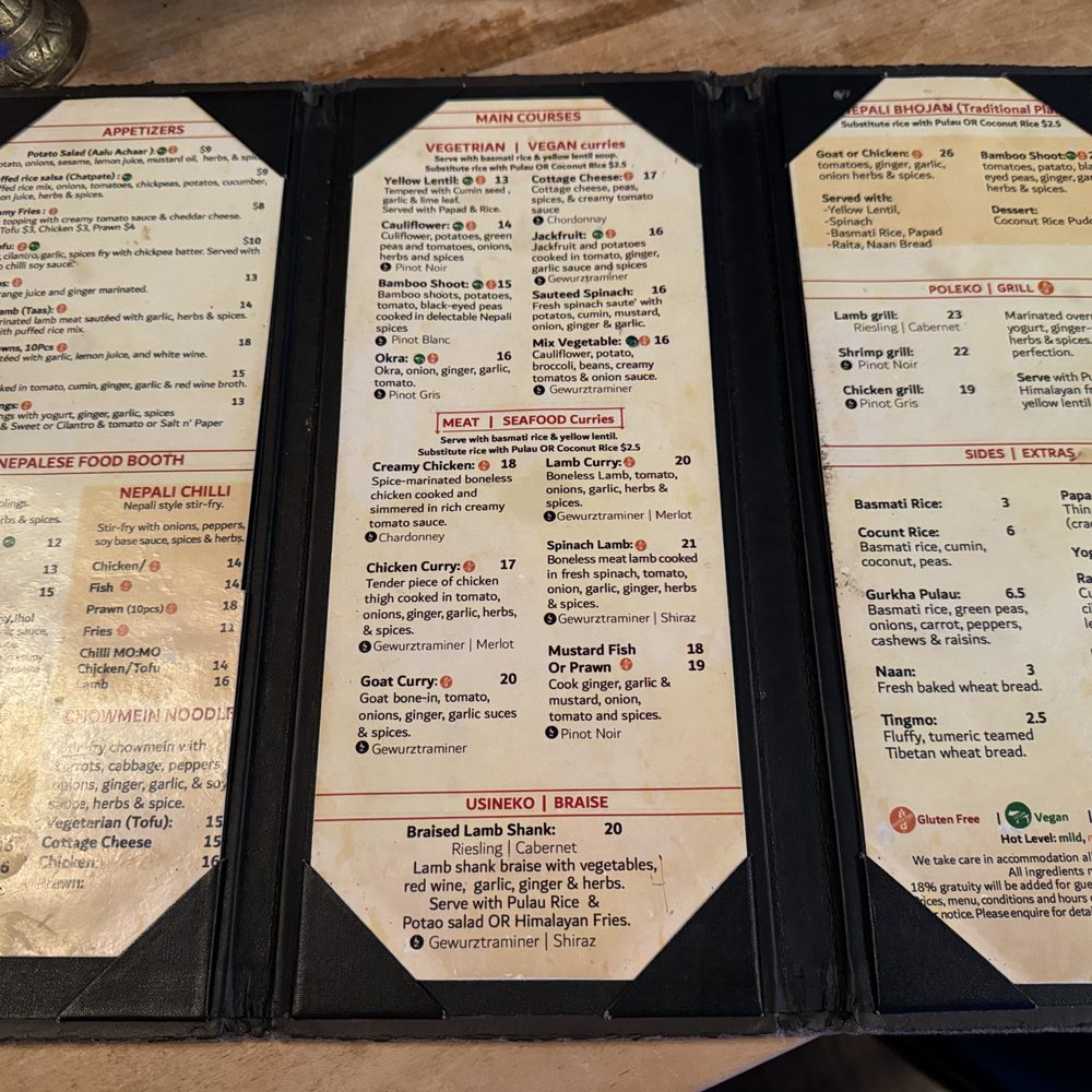 Gurkha Himalayan Kitchen - Inside of menu~ (December 2023) - Himalayan/Nepalese Near Me - Vancouver, British Columbia