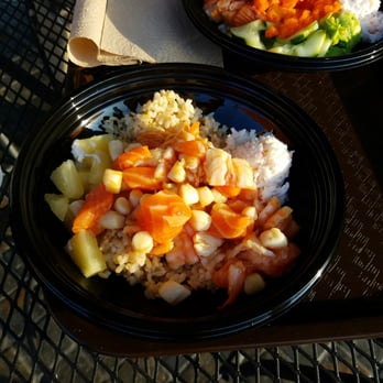 Poki Star - Regular bowl with crab meat,pineapples, salmon, cooked shrimp, and scallop - Hawaiian Near Me - Huntington Beach, California Poki Star - Regular bowl with crab meat,pineapples, salmon, cooked shrimp, and scallop - Hawaiian Near Me - Huntington Beach, California