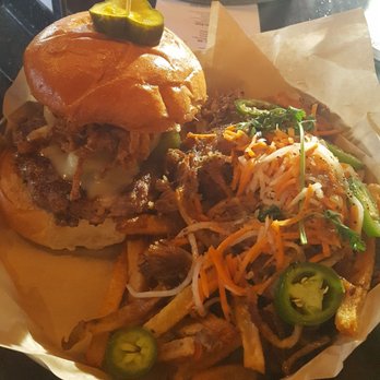 Broderick - El Charro burger with a side of Banh Mi fries - Burgers Near Me - Walnut Creek, California