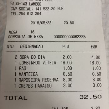 Restaurante Paraiso - Our total tab! - International Near Me - Lamego, 18