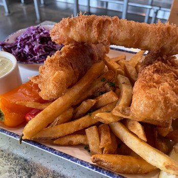 Slapfish - Flagship Fish & Chips ($16): some of the lightest, crispiest batter we've found in a long time! Sweated sweet peppers, too. - Seafood Near Me - Farmington, Utah Slapfish - Flagship Fish & Chips ($16): some of the lightest, crispiest batter we've found in a long time! Sweated sweet peppers, too. - Seafood Near Me - Farmington, Utah