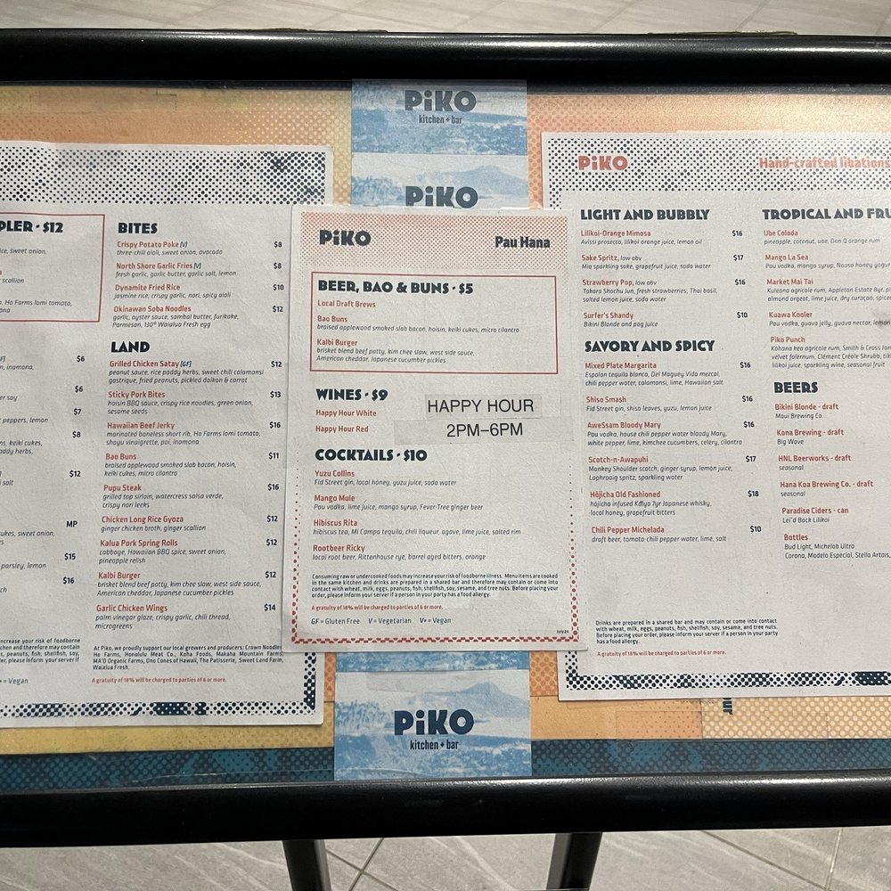 Piko Kitchen + Bar - Menu - Cocktail Bars Near Me - Honolulu, Hawaii