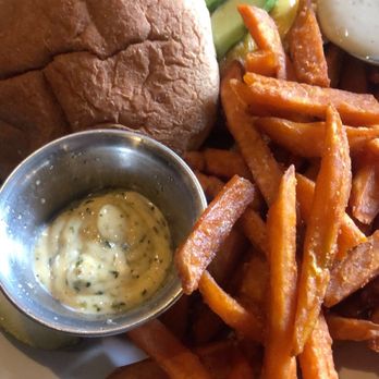 Black Walnut - Turkey burger with sweet potato - New American Near Me - Houston, Texas Black Walnut - Turkey burger with sweet potato - New American Near Me - Houston, Texas