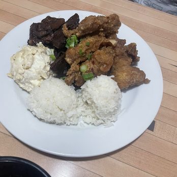 Aiea Bowl - The alley mixed plate - kalbi, tasty chicken, Mac salad and white rice - Bowling Near Me - Aiea, Hawaii