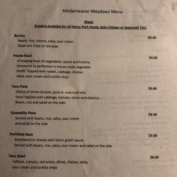 Meal menu