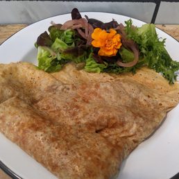 Ham & gruyere crepe with side salad. Delicious! Ham & gruyere crepe with side salad. Delicious!
