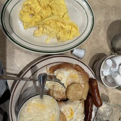 Eggs in a hole with grits