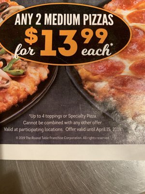 Menu photo 1 Round Table Pizza Gilroy, CA