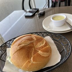 Mochica Restaurant - Sliced roll with flavorful green sauce. A tad spicy, has a pesto flavor to it-yum!