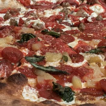 Grimaldi's Pizzeria - This was half-and-half. It was the aloha and I forget what the other one was - pizza. - Pizza Near Me - Scottsdale, Arizona Grimaldi's Pizzeria - This was half-and-half. It was the aloha and I forget what the other one was - pizza. - Pizza Near Me - Scottsdale, Arizona