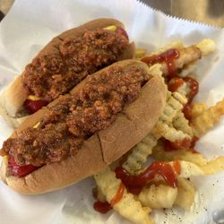Linda's Place at the Rebel - Two Chili Dogs with French Fries