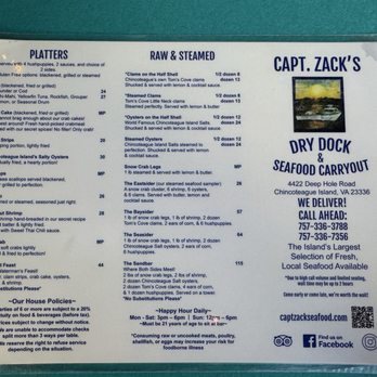 Captain Zack's Seafood Carryouts - Menu - Seafood Near Me - Chincoteague, Virginia Captain Zack's Seafood Carryouts - Menu - Seafood Near Me - Chincoteague, Virginia