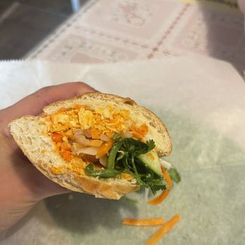 Que Huong Restaurant - Inside of chicken bahn mi - Vietnamese Near Me - Madison Heights, Michigan