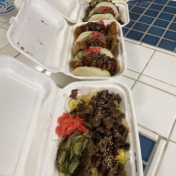 Street Steam Bunz - Bottom- Bulgogi Beef Bowl Middle- Chicken Katsu Bao Top- Bulgogi Beef Bao - Food Trucks Near Me