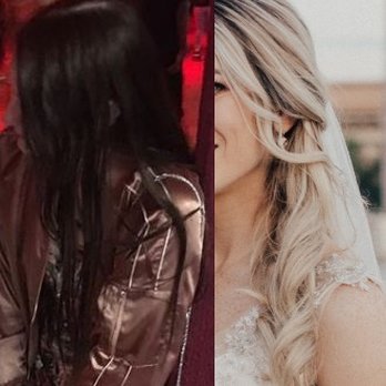 Gold & Braid - dark brown colored hair with damage before first visit on the left, and dimensional blonde, healthy, hair on the right. - Hair Stylists Near Me - San Juan Capistrano, California Gold & Braid - dark brown colored hair with damage before first visit on the left, and dimensional blonde, healthy, hair on the right. - Hair Stylists Near Me - San Juan Capistrano, California