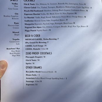 Bar Juillet - Drinks menu 6/2026 - Wine Bars Near Me - Ashland, Oregon