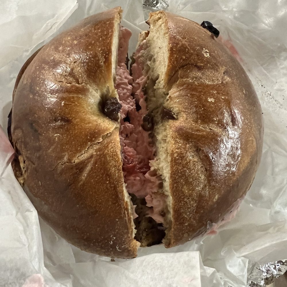 Cinnamon raisin with strawberry cream cheese Cinnamon raisin with strawberry cream cheese