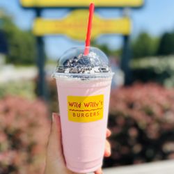 Wild Willy's Burgers - Strawberry Frappe with whipped cream and oreo crumb topping