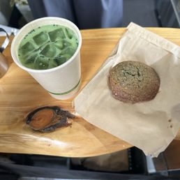 Iced oat milk matcha with extra honey and a blue corn cookie 10/10 Iced oat milk matcha with extra honey and a blue corn cookie 10/10