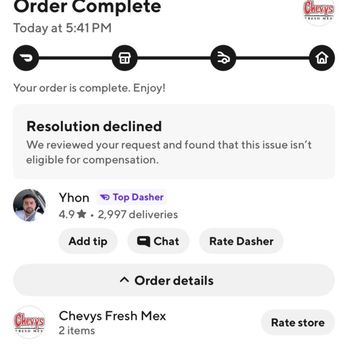 Chevys - Proof of purchase he opened up my food. - Mexican Near Me - Fairfield, California Chevys - Proof of purchase he opened up my food. - Mexican Near Me - Fairfield, California