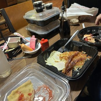 Denny's - This would be my favorite, The Vanilla Crepe breakfast, with over easy eggs, crunchy hash browns, and all sausage instead of bacon. - American Near Me - Pico Rivera, California