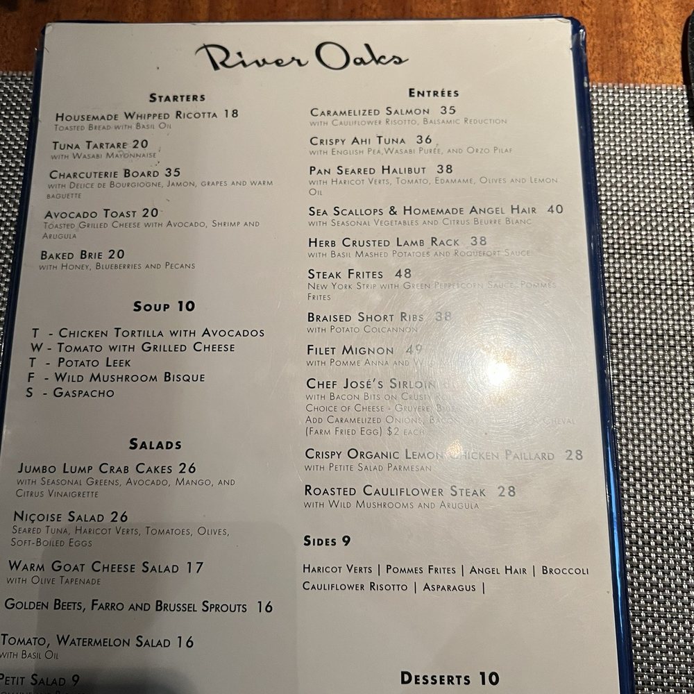 River Oaks Restaurant - Menu - New American Near Me - Memphis, Tennessee