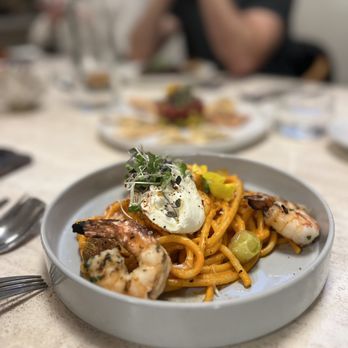 The Club On Post - Vodka Pasta with Prawns - New American Near Me - San Jose, California The Club On Post - Vodka Pasta with Prawns - New American Near Me - San Jose, California