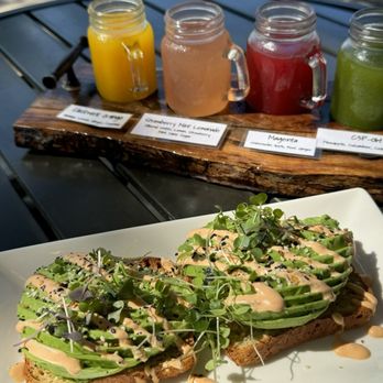 Re:Bar Cafe and Juicestillery - Avocado Toast & Juice Flight - Breakfast & Brunch Near Me - Tomball, Texas Re:Bar Cafe and Juicestillery - Avocado Toast & Juice Flight - Breakfast & Brunch Near Me - Tomball, Texas