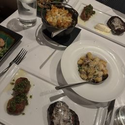 Filet Mignon, Grilled Garlic Shrimp, gnocchi, Mac n cheese