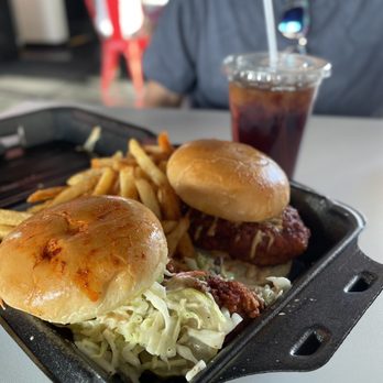 Angry Chickz - Combo #1 two chicken sliders with slaw, pickles, and fries medium heat - Chicken Shop Near Me - Las Vegas, Nevada Angry Chickz - Combo #1 two chicken sliders with slaw, pickles, and fries medium heat - Chicken Shop Near Me - Las Vegas, Nevada