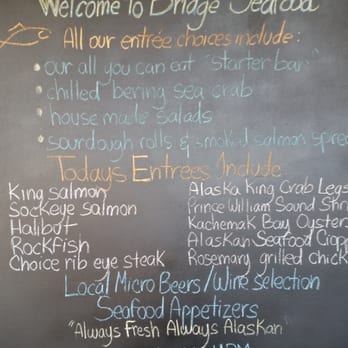 Bridge Seafood - Menu board on outside of bridge seafood. - Seafood Near Me - Anchorage, Alaska