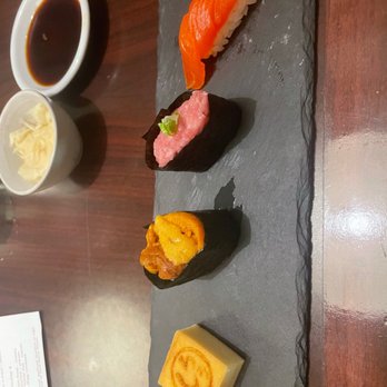 Shiro's - Egg omelette (more like dessert), sea urchin, tuna, salmon - Sushi Bars Near Me - Seattle, Washington