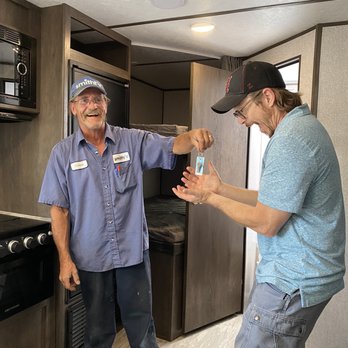 Smith RV - Corwin handing off the keys to Mr. Keyes. - RV Dealers Near Me - Idaho Falls, Idaho