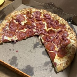 Little Caesars Pizza - Stuffed crust, ham, cheese, and pepperoni pizza.
