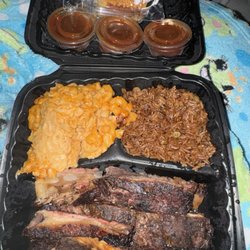 Flava Joint - I got the BBQ Rib Dinner with Mac and Cheese and Dirty Rice