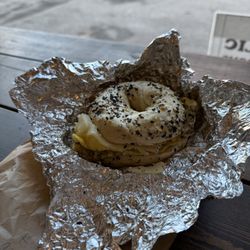 The Cleveland Bagel Co - Egg and cheese bagel sandwich on everything bagel