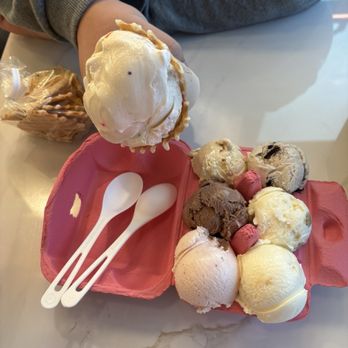 Humble Cow Ice Cream - Flight, double scoop in a waffle cone, waffle cone chips - Ice Cream & Frozen Yogurt Near Me - Lacey, Washington Humble Cow Ice Cream - Flight, double scoop in a waffle cone, waffle cone chips - Ice Cream & Frozen Yogurt Near Me - Lacey, Washington