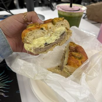 The Posh Bagel - Sausage Delight w/ Jalapeno Bagel - Bagels Near Me - Hayward, California The Posh Bagel - Sausage Delight w/ Jalapeno Bagel - Bagels Near Me - Hayward, California