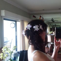 Waiohai Hair Salon - Side swept curls with flowers