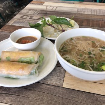 Pho Bo - Meatless pho with tofu and veggie spring rolls - Vietnamese Near Me - Houston, Texas Pho Bo - Meatless pho with tofu and veggie spring rolls - Vietnamese Near Me - Houston, Texas