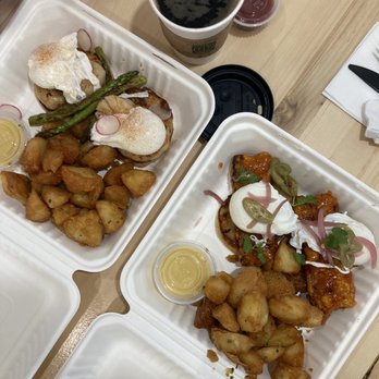 Morning Tide Eatery - Seafood Benny and fried pork belly Benny - Breakfast & Brunch Near Me - Coquitlam, British Columbia